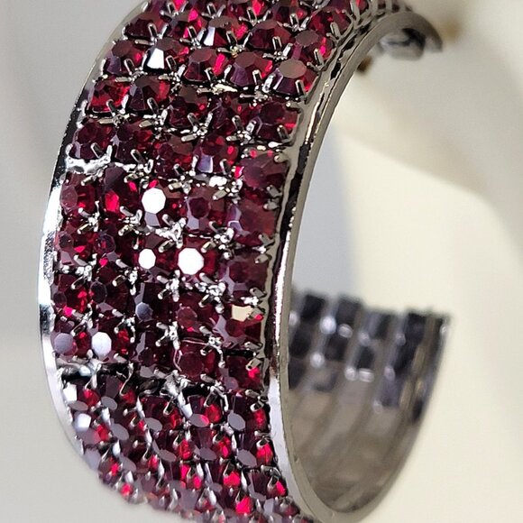 Red Crystal Earrings Half Hoop - Picture 6 of 11